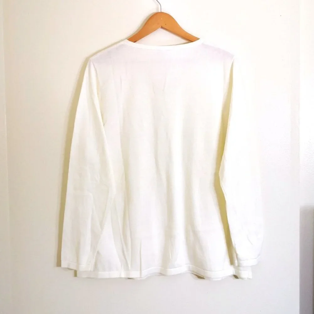 Talbots 100% Cotton Cable‎ Knit V Neck Sweater Ivory Size 2X